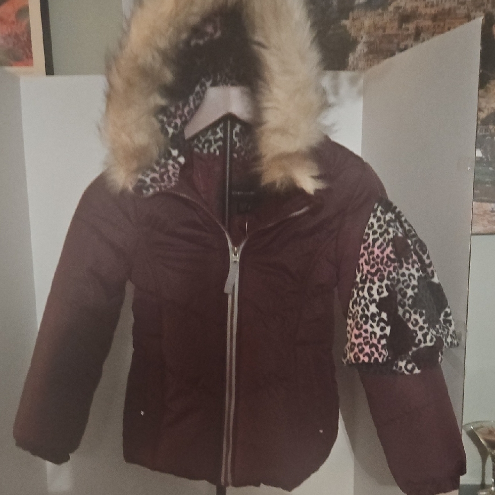 Plum Girls Puffer Jacket with Faux Fur Trim With Hat